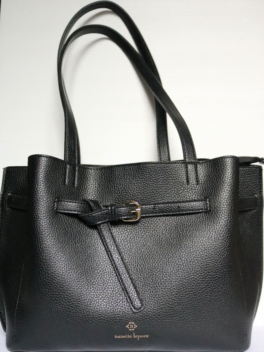 Nanette Lepore Black Pebbled Faux Leather Shoulder Bag Purse Tote Fall